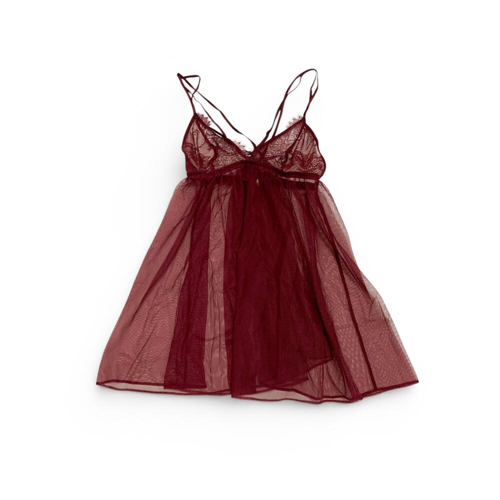 NWT Victoria’s Secret lace babydoll mesh sheer nightie top adjustable strap Sz L